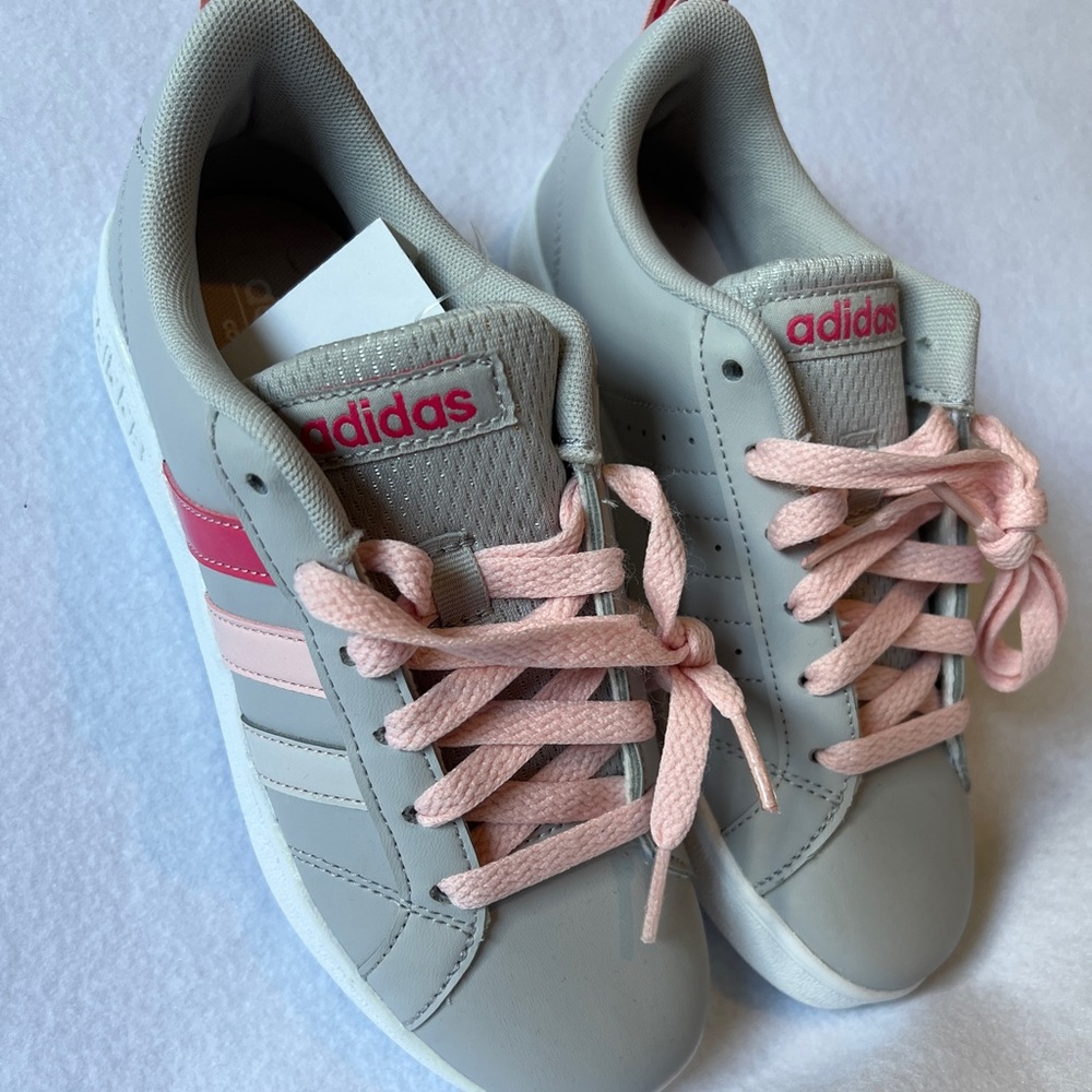 Girls Youth Adidas Pink and Gray Shoes Size 2